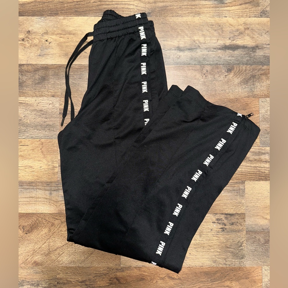 pink wide Black Joggers with Pink Logo womans size XS